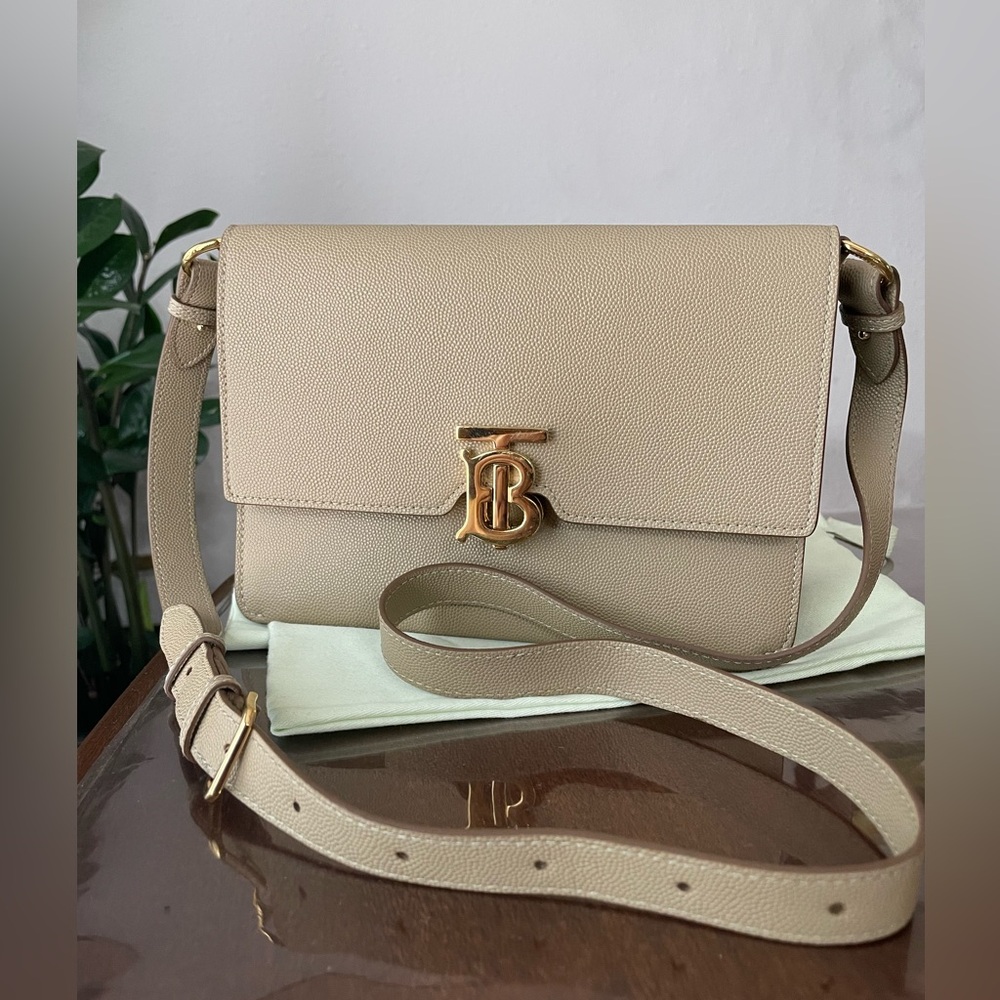 BURBERRY SMALL MONOGRAM MOTIF LEATHER CROSSBODY BAG.